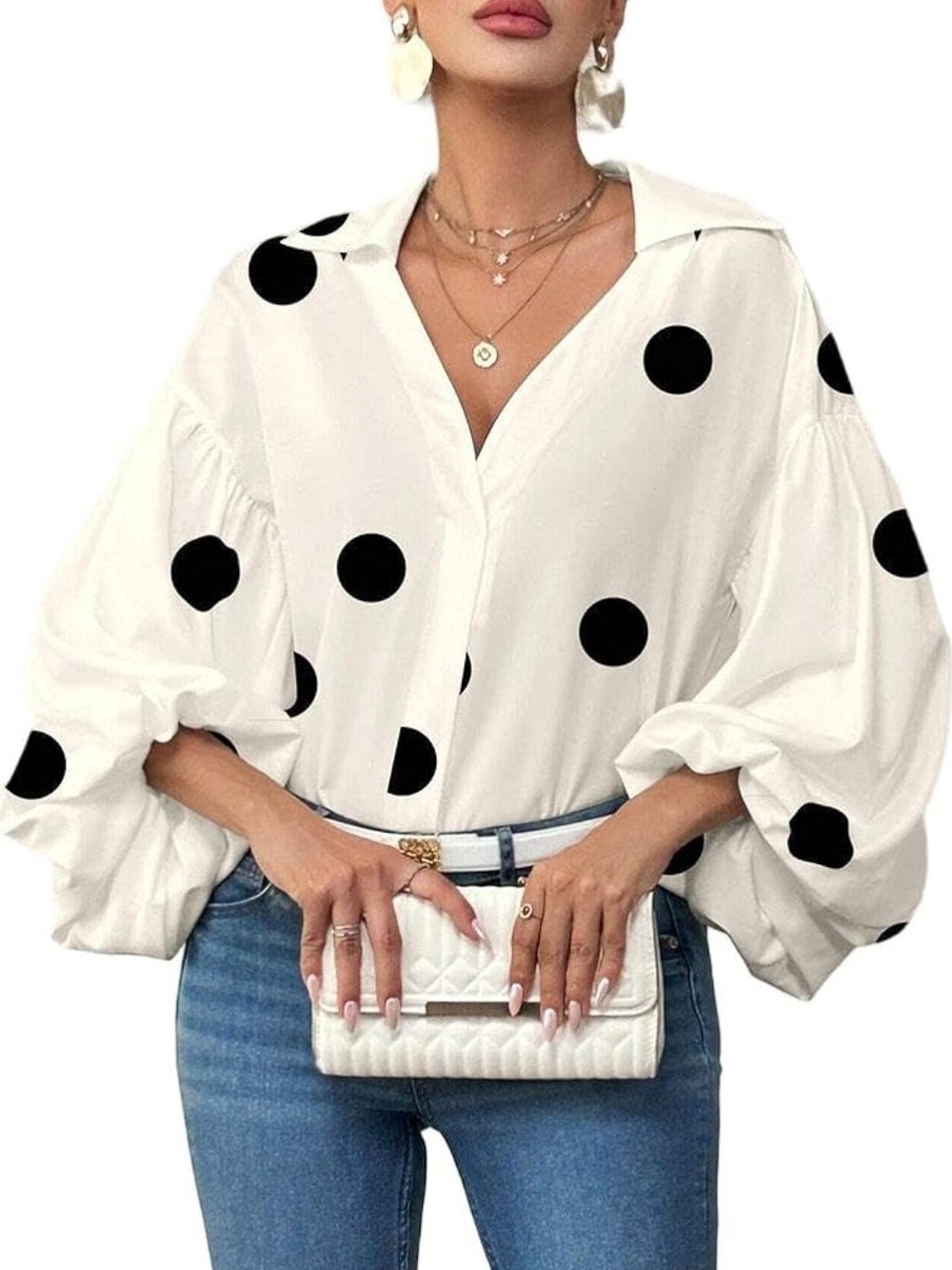 Polka Dot Balloon Sleeve Blouse – New With Tags – Size XL